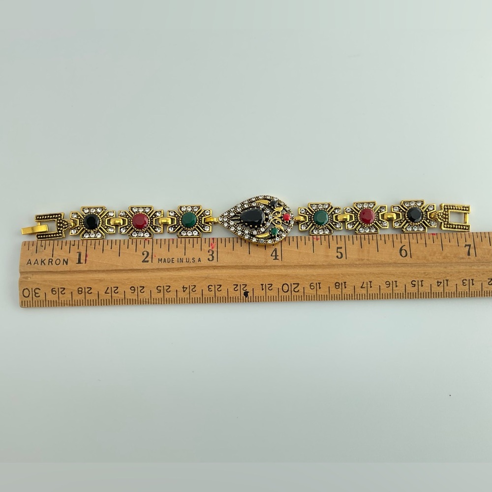 Baroque, Multicolor Gemstone Link Bracelet, Marked 925,  Faux Stones, Plated - Picture 5 of 8